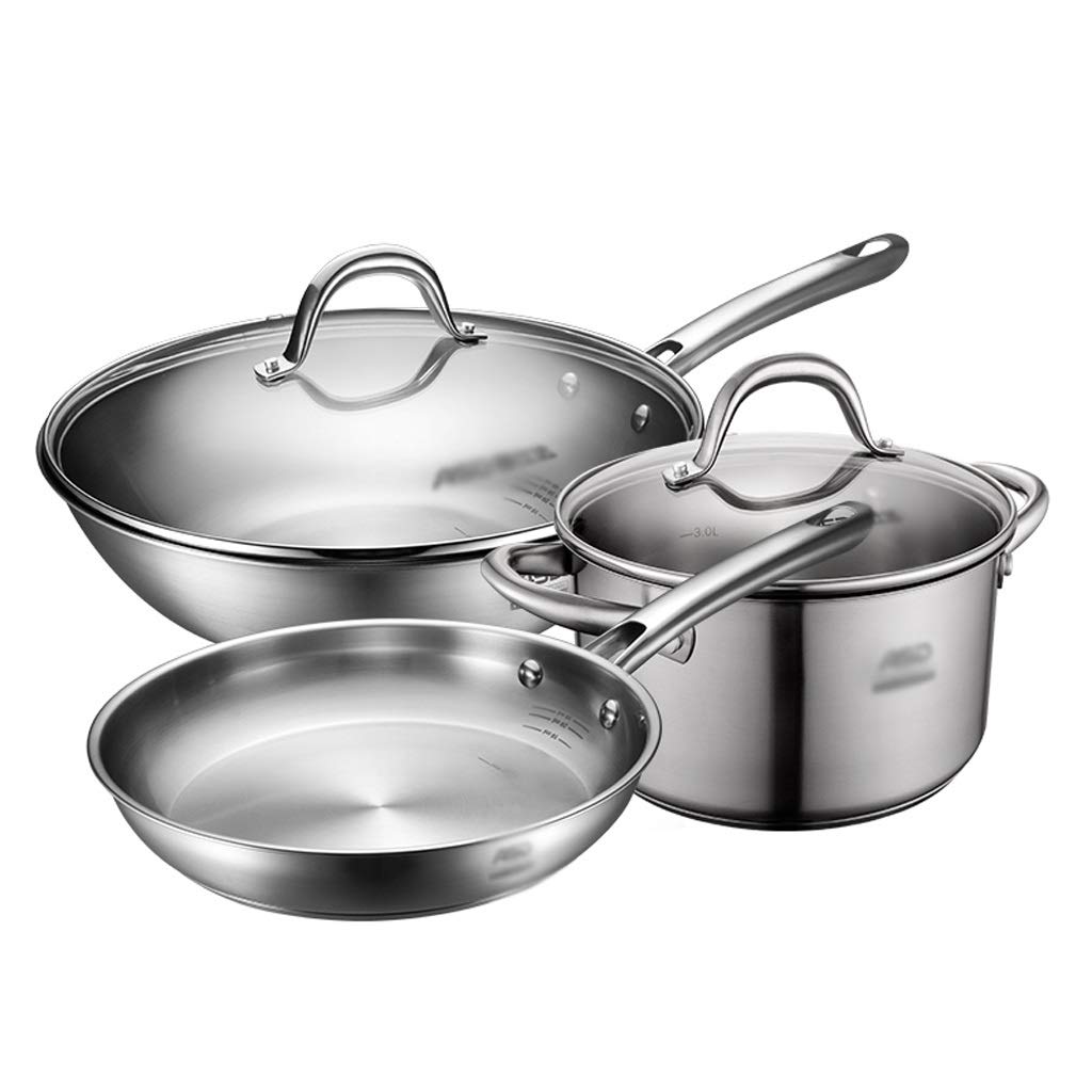 Kochgeschirr-Set Kombination Edelstahl Wok Suppentopf Milchtopf Bratpfanne Geschenkset Topf Dreiteiliges Set aus Vier Sets von Haushalts