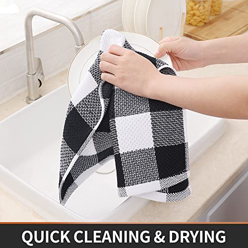 Homaxy 100% Cotton Waffle Weave Check Plaid Kitchen Towels, 13 X 28 Inches, Super Soft And Absorbent Dish Towels For Drying Dishes, 4-Pack, White & Black #TOP2