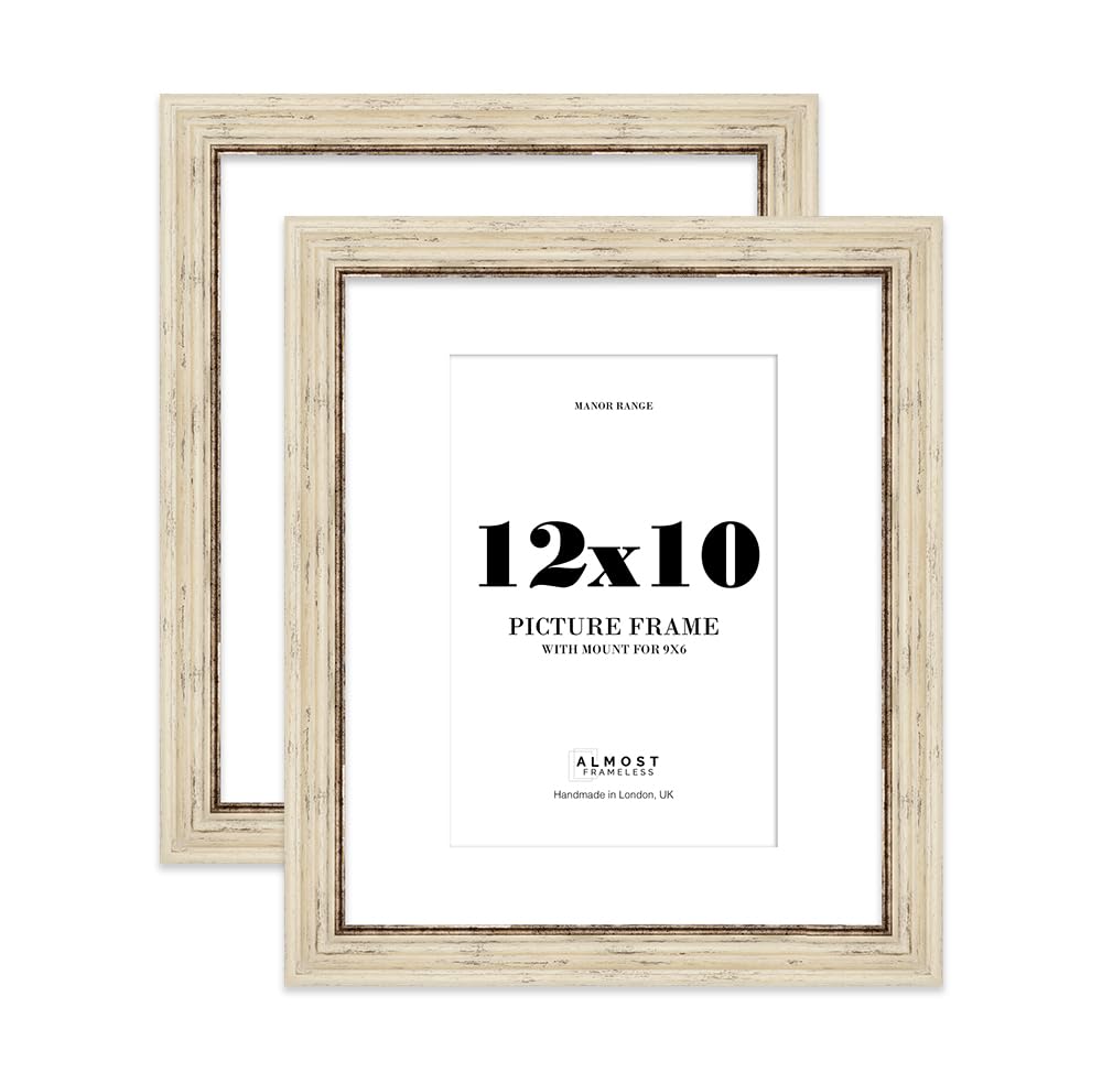 12x10" Distressed Cream Picture Frame - 12x10" Frame with 9x6" Mount for 12x10"/9x6" Pictures Luxurious Style Ideal for Home Gallery Display, 2 Pack โ image 1