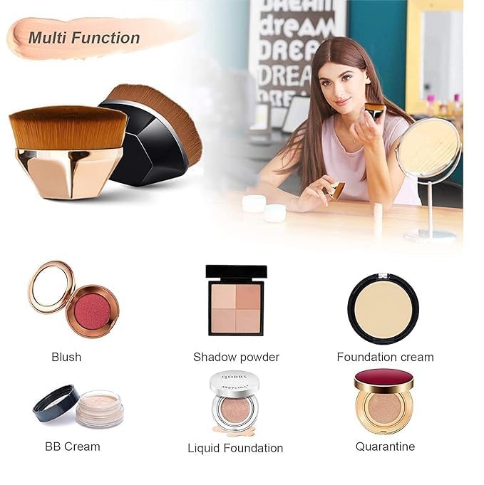 EXIFYLL Foundation Makeup Brush Flat Top Kabuki Hexagon Face Blush Liquid Powder Foundation Brush for Blending Liquid, Cream or Flawless Powder Cosmetics with Bonus Protective Case 2
