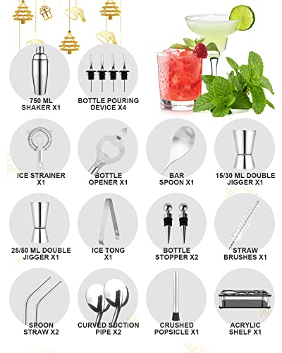 Trongle 20-Piece Cocktail Shaker Set, 750ml Stainless Steel Cocktail Making Kit with Double Jigger, Display Stand, Great Gift for Home, Bar, Party, Christmas, Thanksgiving - Image 6