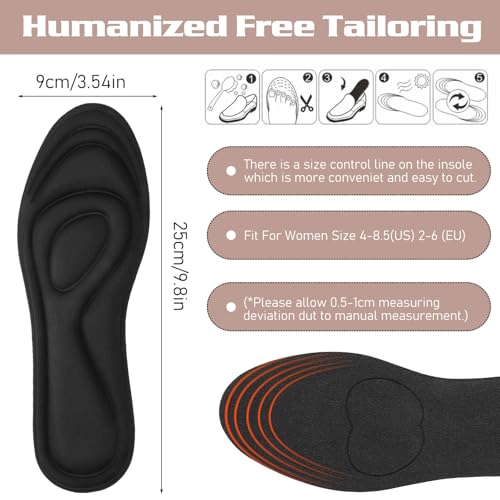Image of 2 Pairs Memory Foam Insoles, Full-Foot Responsive Cushioning, Plantar Fasciitis Insoles for Women Man, Orthotic Shoe Inserts Arch Support Inserts (Black,Pink, W 7.5-8.5 /M 5.5-6.5)