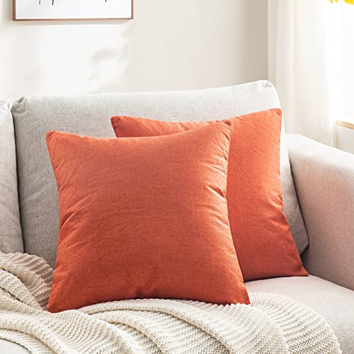 ASYOUWISH Fundas de Cojines, Cojines Decorativos de Mezcla de Algodón y Lino con Cremallera, Tamaño Cuadrado 45 x 45 cm, 2 Fundas, Excelentes Regalos para Esposa, Madre, Amigas, etc. - Naranja Quemada Cover