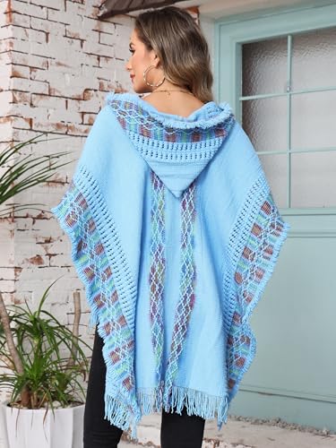 Women's Shawl Wraps Bohemian Casual Poncho Cape Tassel Sweater Open Front Cardigan Scarves with Hood2