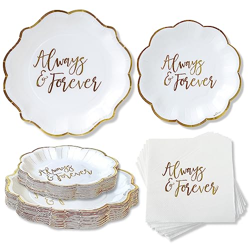 Kate Aspen Always & Forever Wedding Paper Plates and Napkins Set - 72 Piece Wedding Plates Disposable Party Tableware for 24 Guests - Bridal Shower Decorations Engagement Party Decor