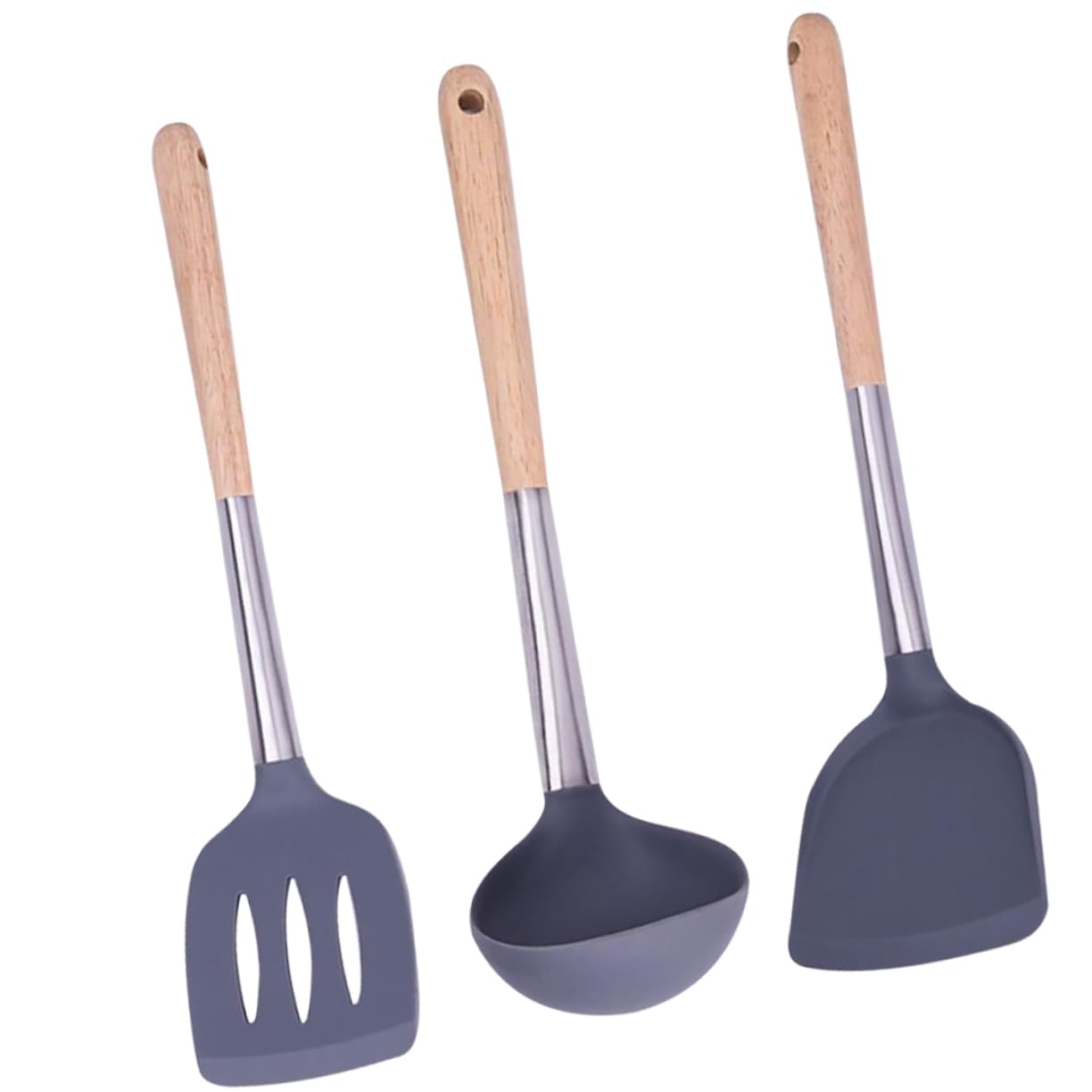 Sosoport 3Pcs Non Stick Silicone Kitchen Utensil Heat Resistant Cooking Tools for Home Restaurant Includes Shovel Soup Spoon Colander Shovel Kitchen Supplies
