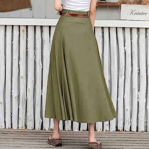 ebossy Women's Classical High Waist Pleated A-line Flowy Swing Utility Long Skirt Plus Size3