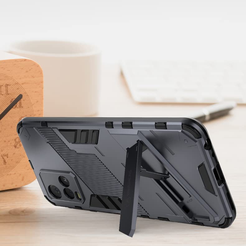 BAIDIYU Cover Per Vivo Y21 Con Staffa | Custodia A Doppio Strato TPU+PC, Antishock, Rossa - 5