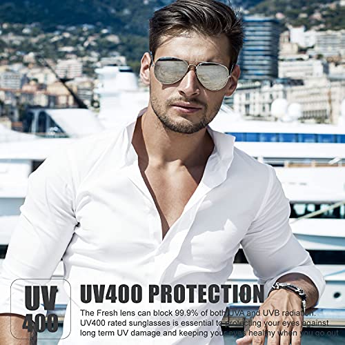 Image of The Fresh Classic Aviator Sunglasses for Men Women, Metal Frame Mirror Lens, Pilot Style, Includes Cleaning Cloth, Pouch