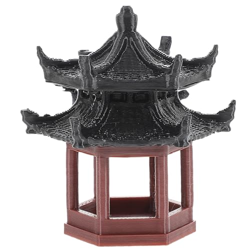 MERRYHAPY Miniature Sandstone Pagodas Model and Resin Asian Hexagonal Gazebo