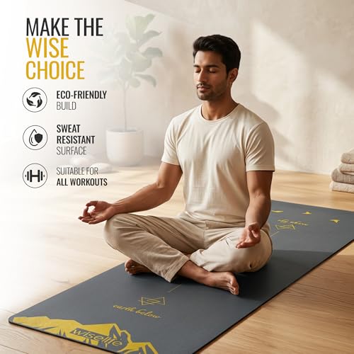 Image of Wiselife Tpe Printed 6MM Yoga Mat + Yoga Strap For Men, Women, Kids|Anti-Slip Extra Thick, Long & Wide Exercise Sports Mat For Workout, Fitness, Yoga, Gym, Home & Pilates (Elements-Nature), Grey