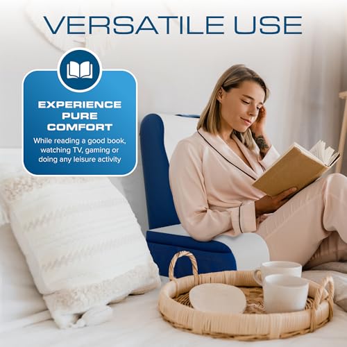 Image of Kolbs Bed Wedge Pillow for Sleep Apnea, FSA Eligible Acid Reflux, and Back Pain Relief, with Chic Jacquard Cover - Headboard Wedges for Sleeping (19 inch Wedge Reading - Blue)