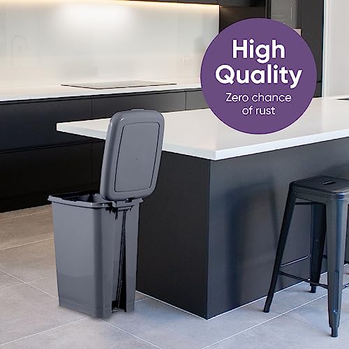 Image of Superio Slim Trash Can with Foot Pedal - 10.5 Gallon Step-On Trash Can with Lid, Large Plastic Garbage Can, Trashcan for Bathroom, Kitchen, Office, Bedroom, Dorm Room, Patio, - Onyx Grey, 2