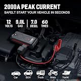Acmount Car Jump Starter, 2000A Peak 20000mAh Lithium Jump Starter Battery Pack for Up to 9L Gas or 7L Diesel Engine, SuperSafe 12V Portable Battery Starter Power Pack with LED Screen & LED Light - 2