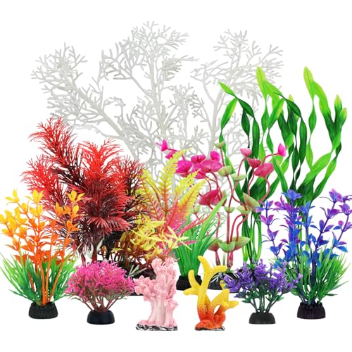 QUOZUO Aquarium Decorations Plants with Resin Coral, 12 pcs Fish