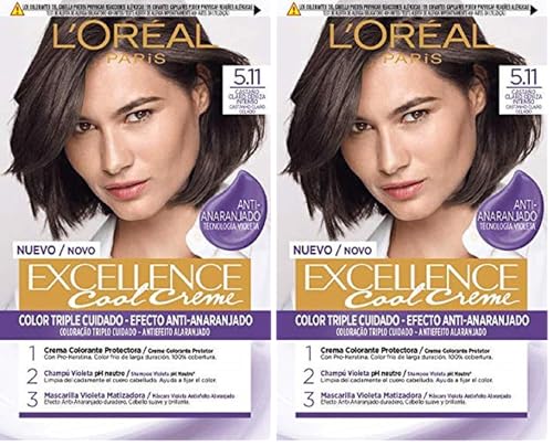 L'Oreal Paris Excellence Cool Creme Tinte Permanente, Tono 5.11 Castaño Claro Ceniza Intenso, 260 g (Paquete de 2)