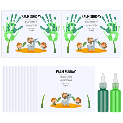 Fullhawl 24 Pcs Palm Sunday Crafts Religious Handprint Craft Kit