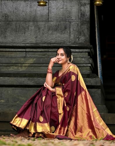 Image of SIRIL Women's Banarasi Kanjivaram Soft Silk Jacquard Saree with Unstitched Blouse Piece