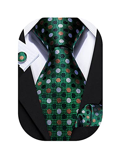 Image of Barry.Wang Ties for Men Silk Tie Sets Polka Dot Woven Necktie Pocket Square Cufflinks Business Wedding