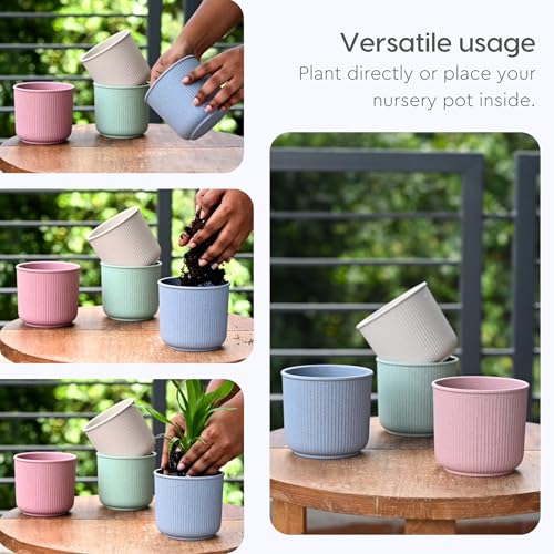 Image of Eha Earth Friendly Statement Pot 4 Inch Pots and Planters Set of 6 |Table Top Planters| Bamboo Based, UV Protected | Planter for Indoor & Balcony Window Flower Pots | Multicolor