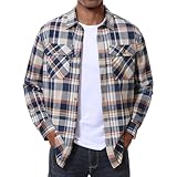 [KEFITEVD] カジュアルシャツ メンズ 長袖 大きいサイズ ワークシャツ チェック柄 ポケット付き 着回し フランネル 紳士服 襟付き 綿 コットン 厚手 春秋服 イエロー L