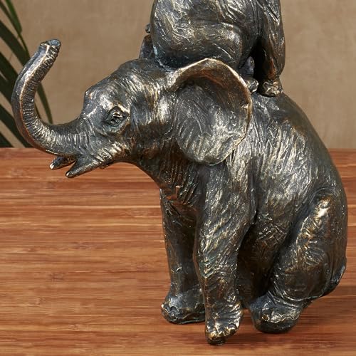Estatua de Elefantes Apilados de Bronce y Dorado 14.5 pulg miniatura 4