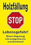  Absperr-Plane Absperr-Banner - Stop - Holz-fällung - Vorsicht Lebens-Gefahr - 450x650mm mit Ösen – P00001-026-C - stabile PVC Werbe-Plane Werbe-Banner +++ in 4 Varianten erhältlich