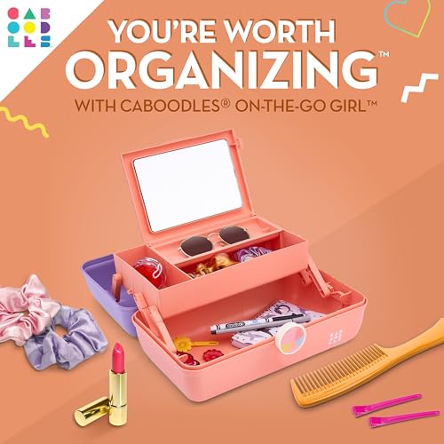 Image of Caboodles On-The-Go Girl Makeup Box, Two-Tone Violet on Tangerine, Hard Plastic Makeup Organizer Box, Built-In Mirror, Secure Latch for Safe Travel, Spacious Storage for Large Items