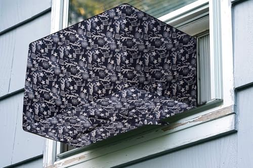 Image of The Furnishing Tree Elastic fit waterproof Polyester window ac cover suitable for Croma 1.5 Ton, Dustproof cover for inner and outer section, In CM: (55.88x71.12x45.72), Self Pattern Blue