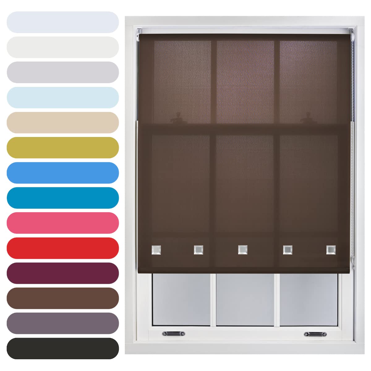 Furnished Mocha Square Eyelet Light Filtering Polyester Daylight Kitchen Blinds Trimmable Window Blind, 115W X 165H Cm