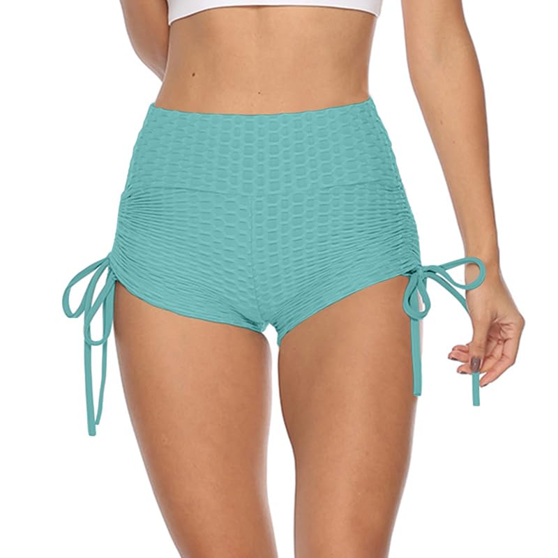 Women's Workout Yoga Shorts, High Waisted Drawstring Scrunch Booty Shorts Ruched Butt Lift Athletic Running Tights (Shorty 76)