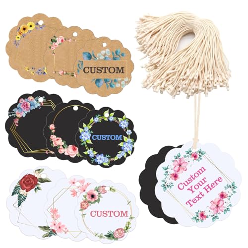 Personalized Gift Tags with String Custom Hang Tags with Your Logo/Text Small Card Party Decoration Paper Gift Tags for Birthday Wedding Christmas