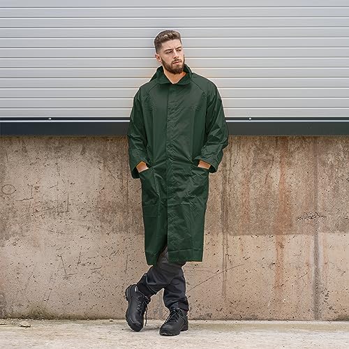 BWOLF POSEIDON Arbeitsmantel Regenmantel Herren Regenmantel Wasserdichte Lange Regenjacke Outdoor Wiederverwendbare Regenbekleidung mit Kapuze (Grün, 2XL)