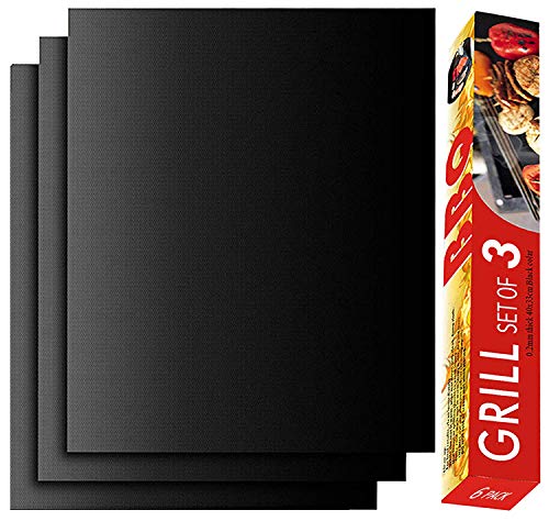 RENOOK BBQ Grill Mat Set of 3-Heavy Duty, 100% Non-Stick Mats Reusable, and Easy to Clean Barbecue Grilling Accessories-15.75x13-Inch,Black