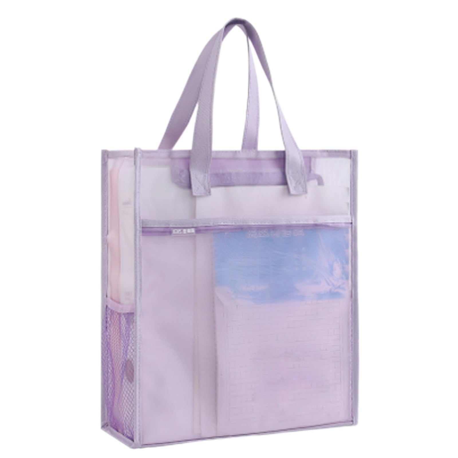 A4 Document Organizer Bag School Book Bag Zipper File Tote Bag iPad Files Storage Transparent Mesh Reading Homework Bag Document Carrying Tote Bag Book Pouch Tote Holder Bag Roomy Bag for Men Women