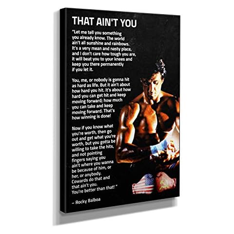 Handmade Canvas Rocky Balboa Quote Art Print, 36in x 24in, Wrap, Polyester, Glossy, Wall Art, Office Cover