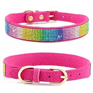 Haoyueer Strass hondenhalsband, schattige schitterende zachte suède lederen hond kat strass kraag Crystal Diamond huisdier hond puppy kraag (S, Hot Roze-2)