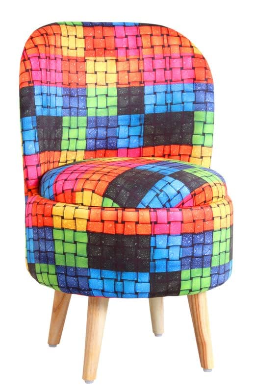 Image of Ottoman for Living Room, Velvet Round Foot Rest Stool, Wooden Legs Chair for Sitting, Ottoman for Bedroom & Makeup Room Decor | Chair (18 inchx18 inchx32 inch), Puffy (16 inchx16 inchx17 inch) | Knotted Ropes