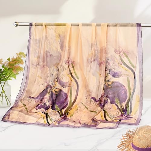 FINIZO Scarf for Women Lightweight Print Floral Pattern Scarf Sunscreen Shawls2