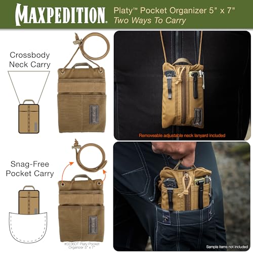 Image of MAXPEDITION Platy Pocket Organizer, Durable EDC Tool Pouch for Men, Neck Wallet with Paracord Lanyard, Holds Flashlight, Multitool, Pen, Notebook