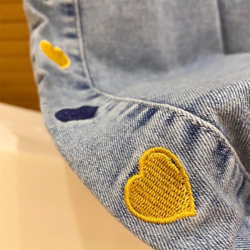 Toddler Girls Baggy Embroidery Jeans Relaxed Elastic Waist Washed Cuffed Hem Denim Pants Trendy Soft Casual Trousers3