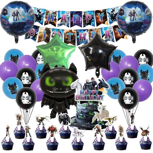 Decoraciones de cumpleaños con temática de dibujos animados, 37 piezas Decoración de cumpleaños para niño, Incluye pancarta, Globos de látex, Globos de papel de aluminio, Decoración de pasteles