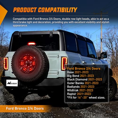 Image of Nilight Spare Tire Brake Light Red Double Row LED Ring 3rd Third Stop Rear Wheel Lights Plug and Play Fit for 2021 2022 2023 Ford Bronco 2 /4 Doors