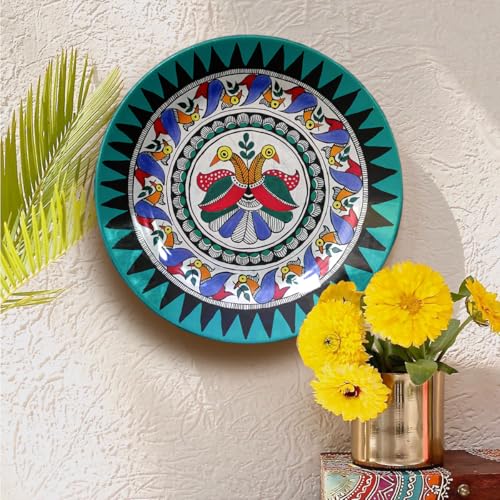 Image of Indian Madhubani Folk Art Ceramic Decorative Designer Wall Plates | Traditional Wall Hanging for Home & Office Decor (Set of 4 Plates - 2 x 10 Inch, 2 x 8 Inch)