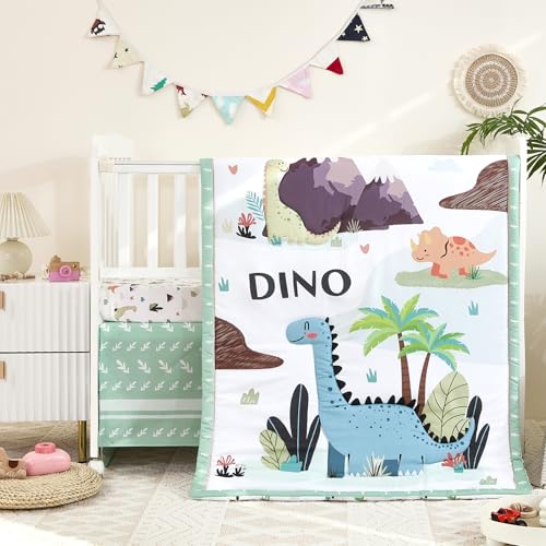 NacoMoco 3-Piece Dinosaur Baby Boy Crib Set