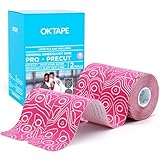OK TAPE PRO Original Kinesiology Tape Pre-Cut Strips, Latex Free Elastic Athletic Tape Roll, 2in×16ft 2Rolls,Pink+White