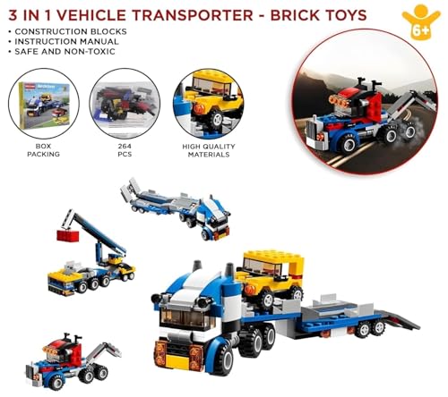Image of Sky Tech Architect 3 in 1 Jeep, Car & Truck Vehicle Toys | Transporter Building Brick Block for Kids | Stem Educational Learning Die Toys for Kids | Creative Construction Toy (264 Pcs)