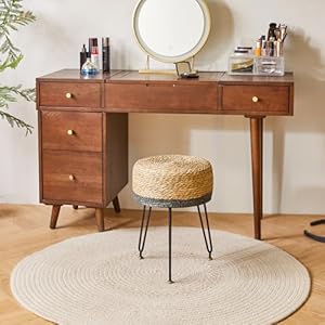 YMYNY Pouf Ottoman, Handmade Natural Water Hyacinth, Pastoral Style Footrest, Footstool with 4 Metal Legs Round Vanity Stool for Bedroom, Hallway, Living Room 12.59"L×12.59"W×17.71"H Black UHBD029B YMYNY Pouf Ottoman Handmade Natural Water Hyacinth Pastoral Style Footrest Footstool with 4 Metal Legs Round Vanity Stool for Bedroom Hallway Living Room 1259L1259W1771H Black UHBD029B