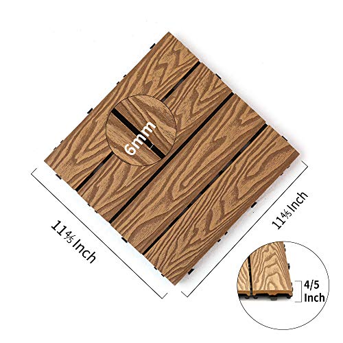 PANDAHOME 22 PCS Wood Plastic Composite Patio Deck Tiles, 12”x12