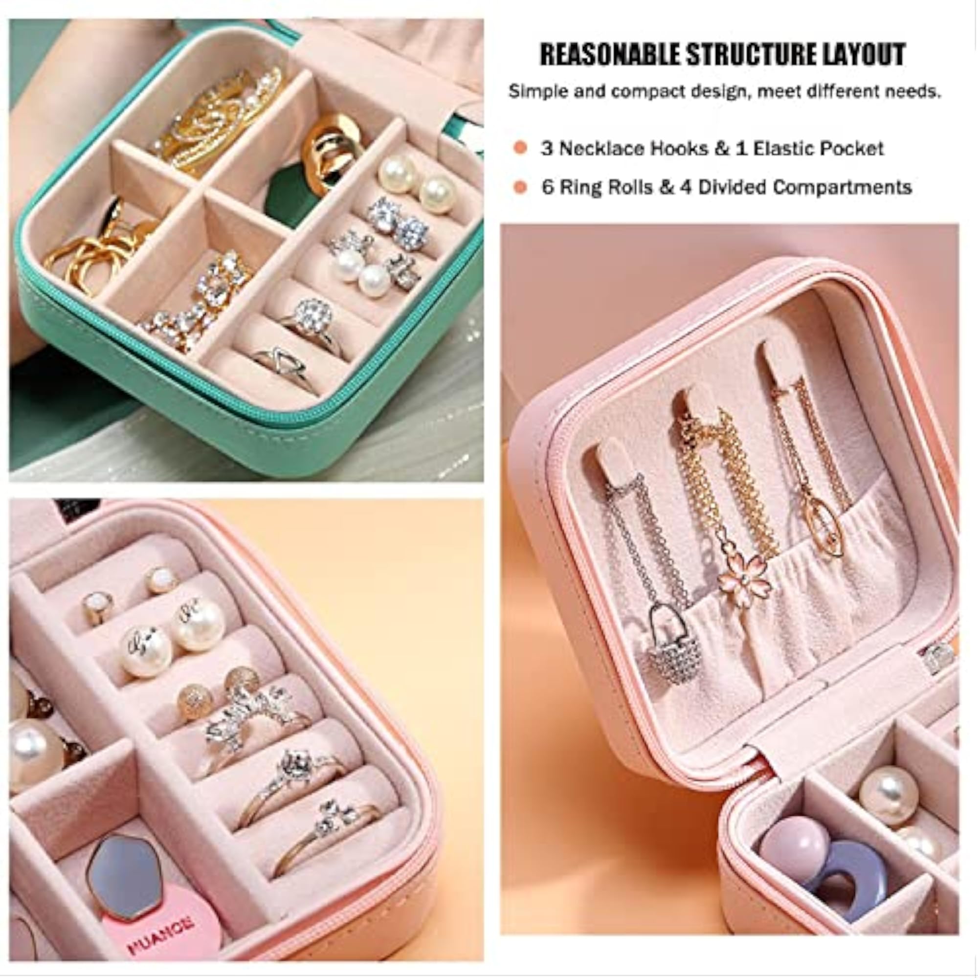 2pc PU Leather Zipper Jewellery Organiser Set, Portable Gift